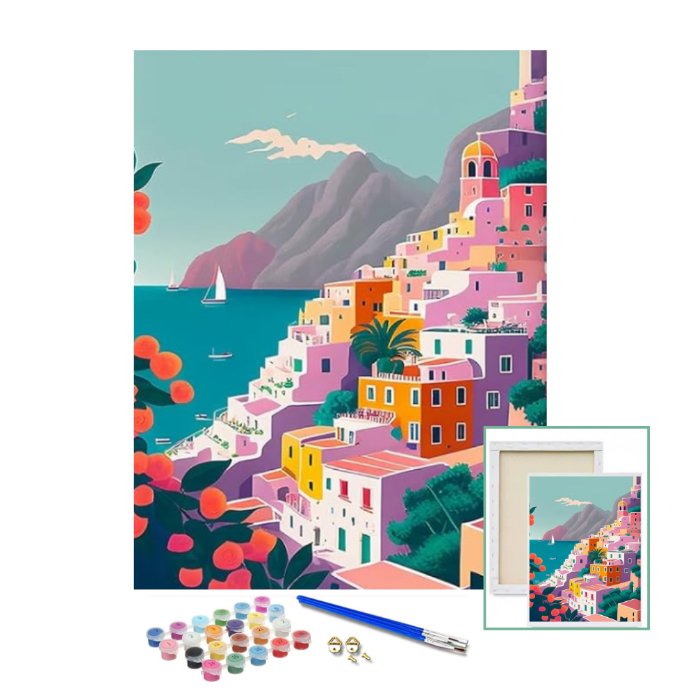 COSTA AMALFITANA-Pintura por Números 30x40 cm, Lienzo montado (Listo para Colgar)