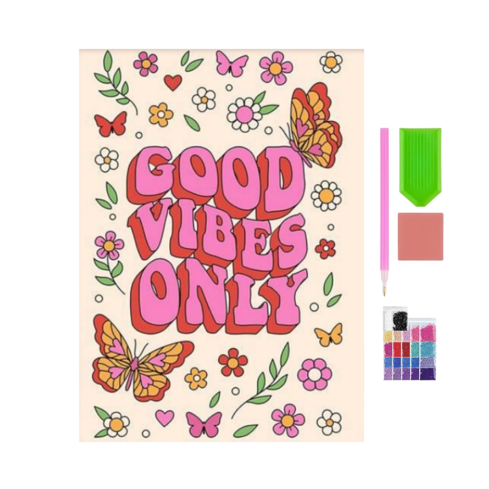 GOOD VIBES-Kit Pintura con Diamantes 30x40 cm, Lienzo sin Montar (Solo la Tela)