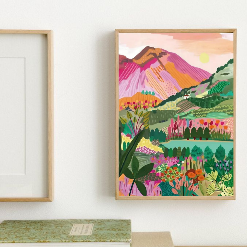 MONTAÑA COLORIDA-Kit Pintura con Diamantes 30x40 cm, Lienzo sin Montar (Solo la Tela)