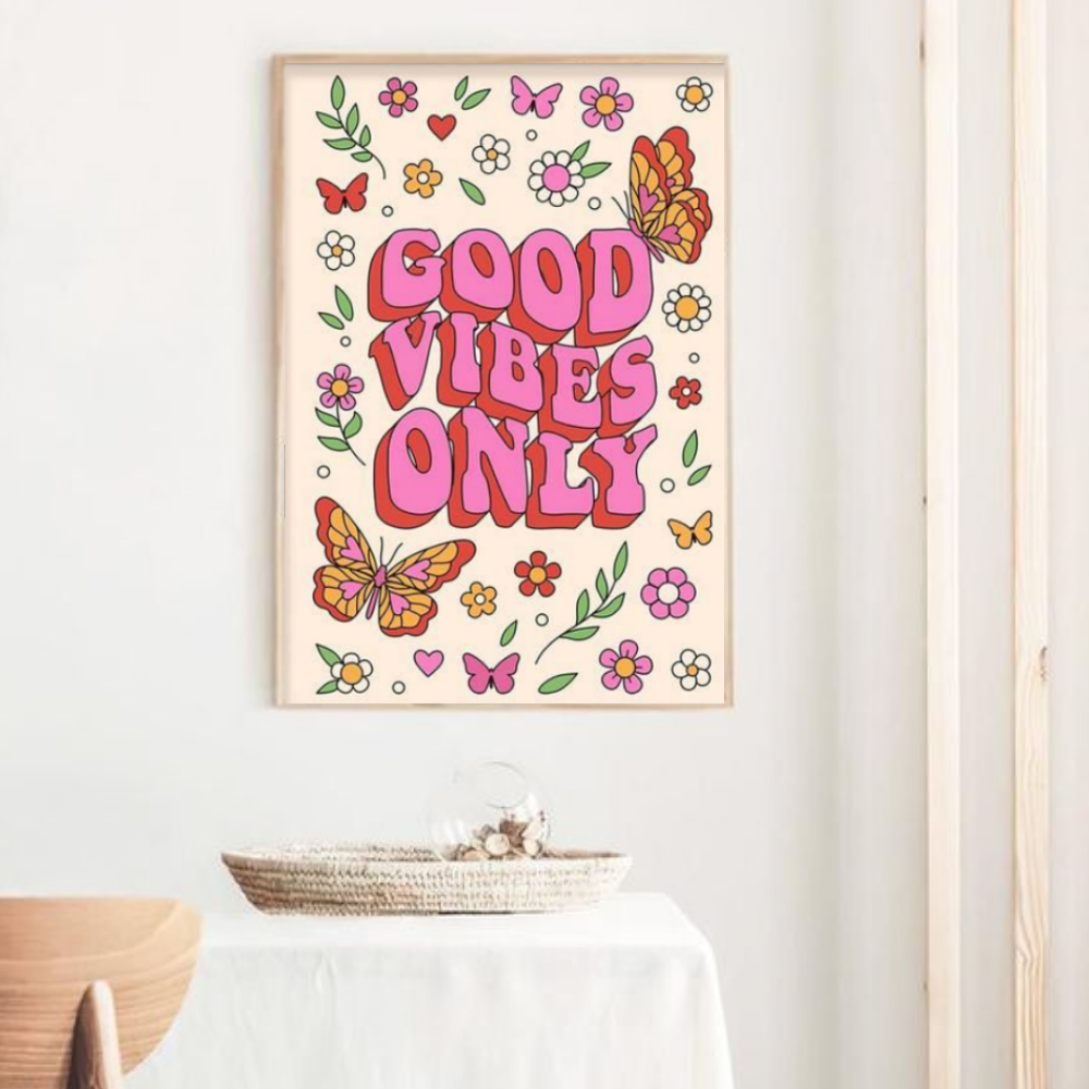 GOOD VIBES-Kit Pintura con Diamantes 30x40 cm, Lienzo sin Montar (Solo la Tela)