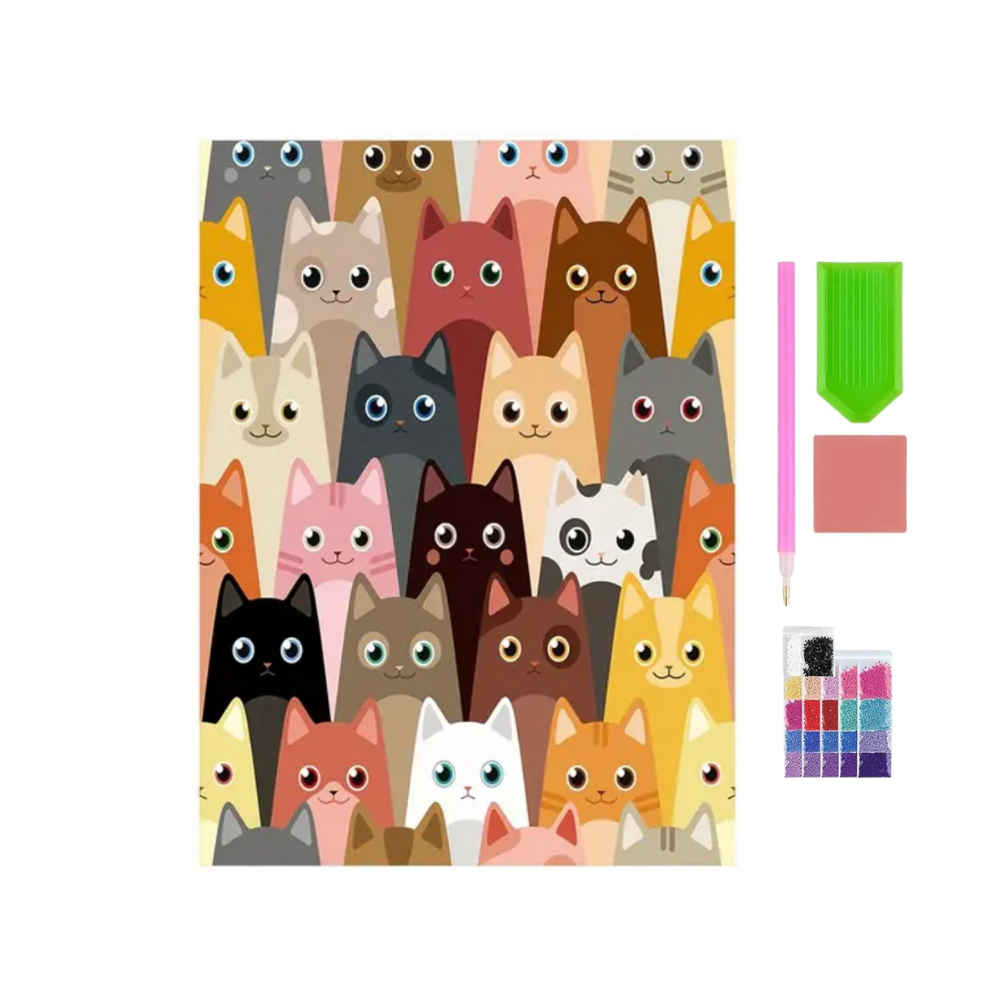 GATOS-Kit Pintura de Diamantes 30x40 cm, Lienzo sin Montar (Solo la Tela)