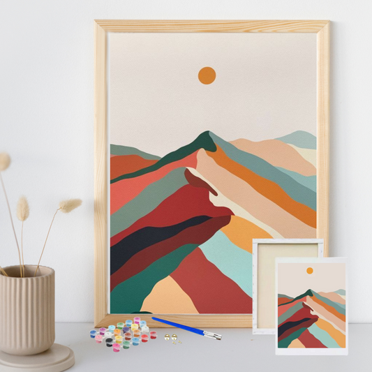 MONTAÑA 7 COLORES-Kit Pintura por Números 25x30 cm, Lienzo montado (Listo para Colgar)