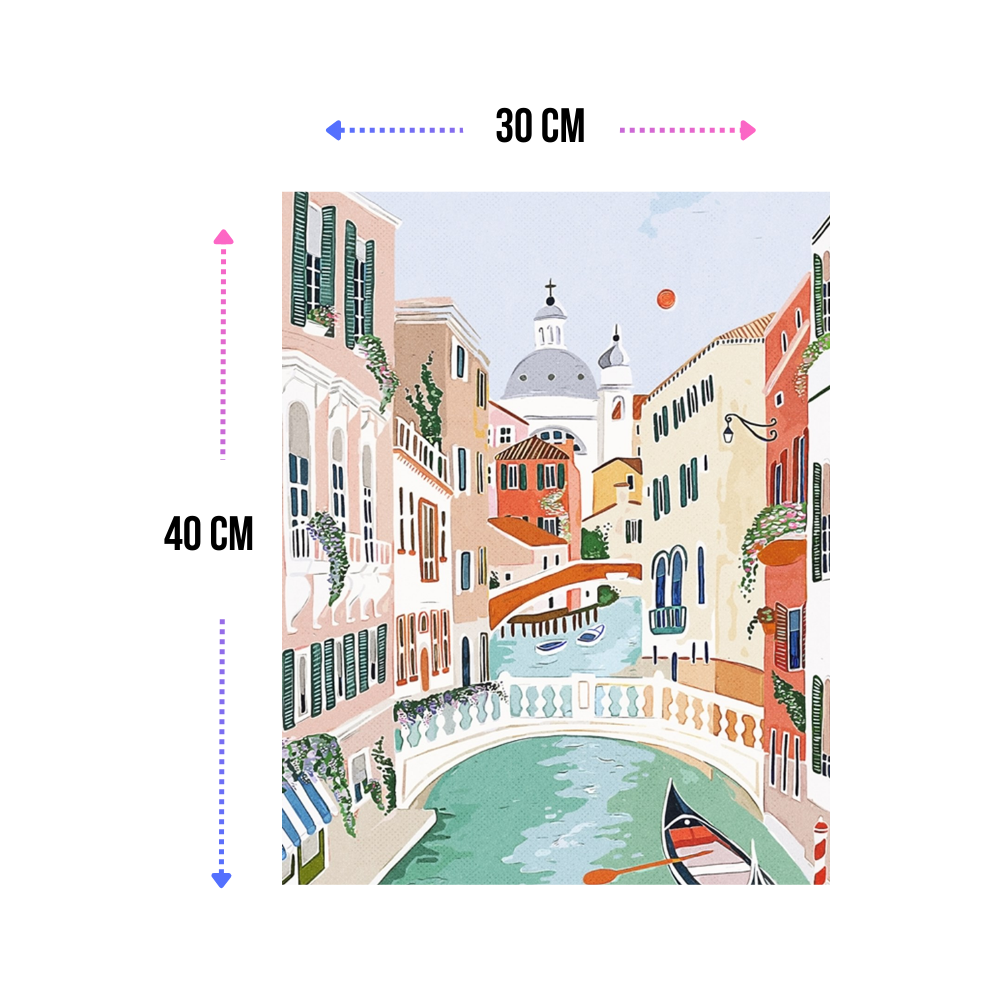 VENECIA-Kit Pintura por Números 30x40 cm, Lienzo montado (Listo para Colgar)