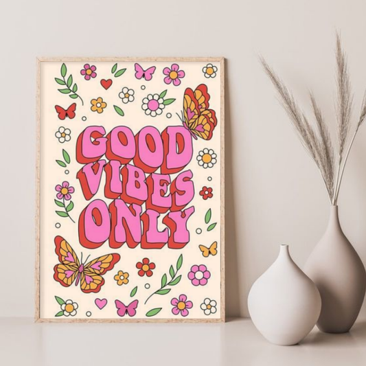 GOOD VIBES-Kit Pintura con Diamantes 30x40 cm, Lienzo sin Montar (Solo la Tela)