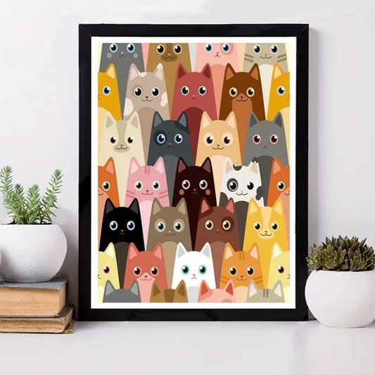 GATOS-Kit Pintura de Diamantes 30x40 cm, Lienzo sin Montar (Solo la Tela)