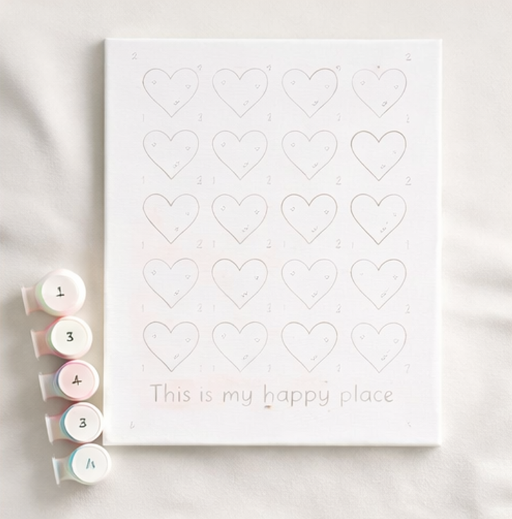 HAPPY PLACE-Paint by Numbers 20x20 cm, Stretched Canvas (Ready to Hang)